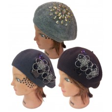 French Beret Wool Mujer Beanie Beret Baggy Beaded Decoration Hat Cap  eb-76029056